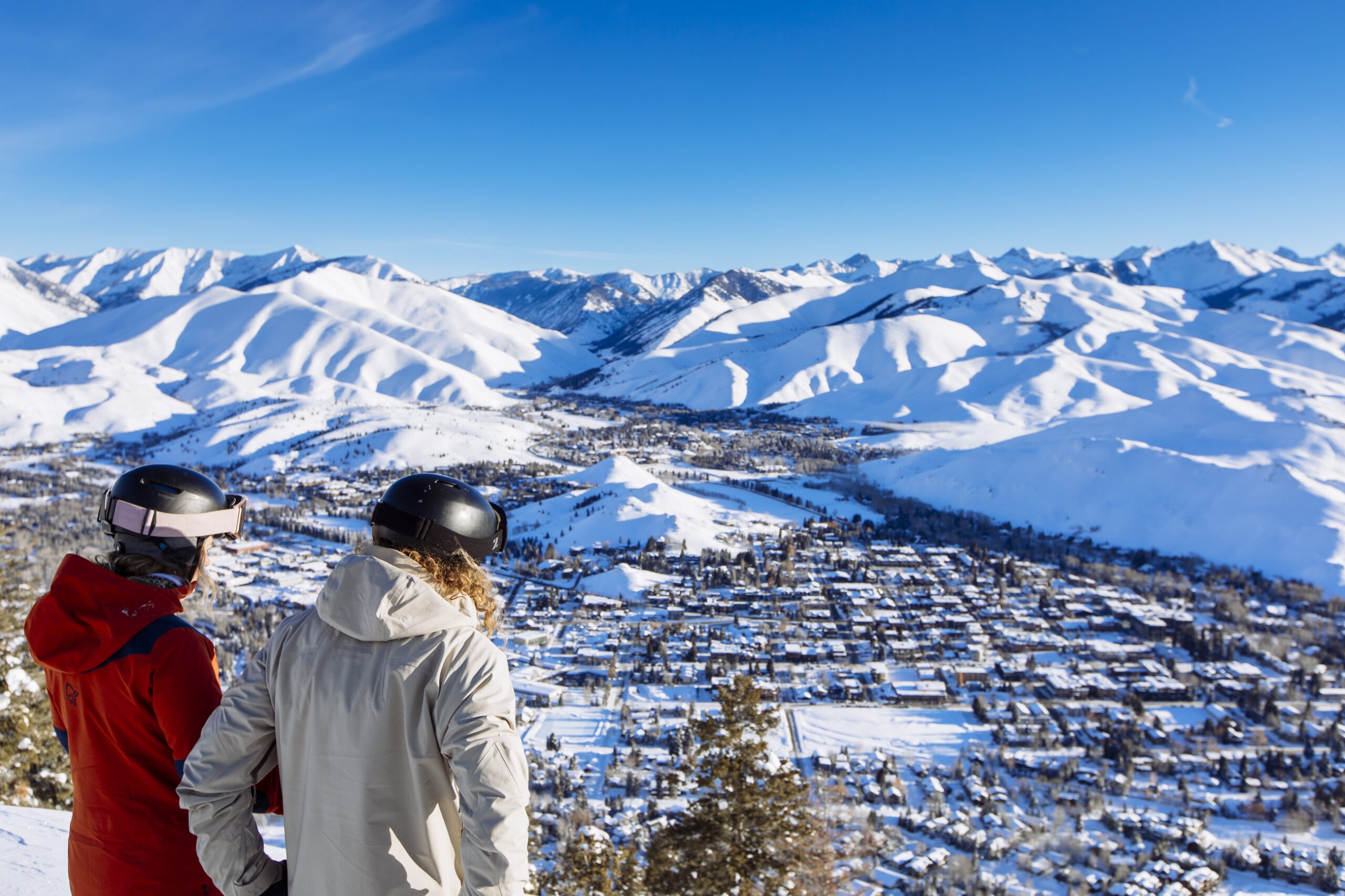 Winter vacation in Sun Valley, Idaho looking down at Ketchum from Bald Mountain Resort