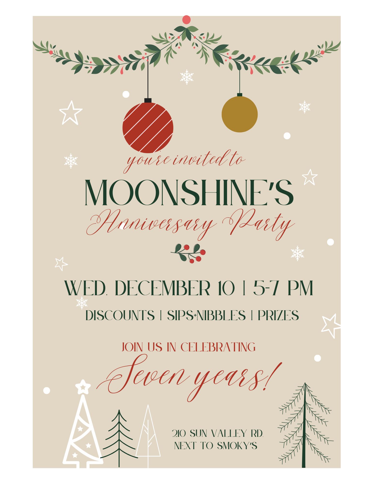Beige and Green Minimalist Christmas Party Flyer